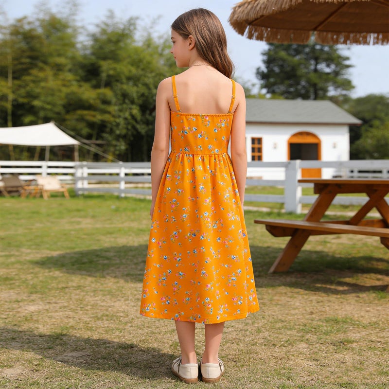 Eledobby Floral Dress for Girls Summer Sleeveless A-Line Sundress Spaghetti Strap Casual Party Dresses 11-12Years - Image 4