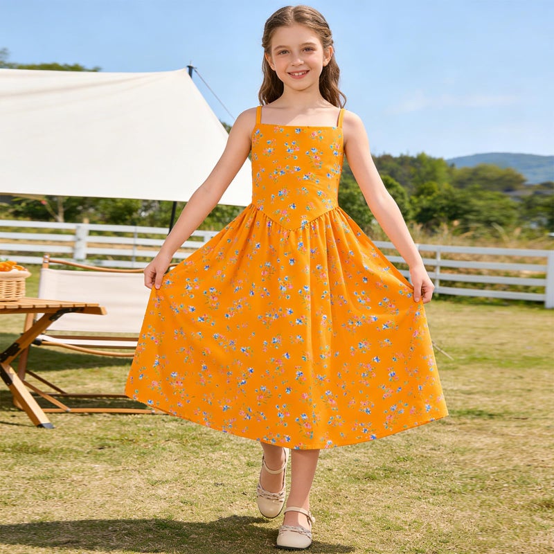 Eledobby Floral Dress for Girls Summer Sleeveless A-Line Sundress Spaghetti Strap Casual Party Dresses 11-12Years - Image 2