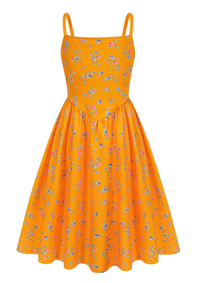 Eledobby Floral Dress for Girls Summer Sleeveless A-Line Sundress Spaghetti Strap Casual Party Dresses 11-12Years - Image 1