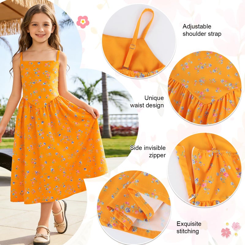 Eledobby Floral Dress for Girls Summer Sleeveless A-Line Sundress Spaghetti Strap Casual Party Dresses 11-12Years - Image 5