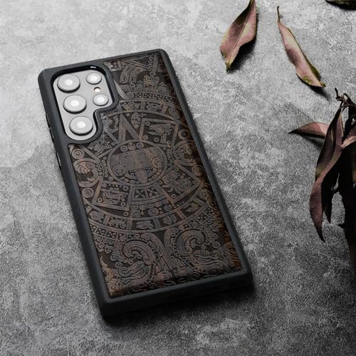 Carveit Wood Case for Galaxy S24 Ultra Case [Natural Wood & Black Soft TPU] Shockproof Protective Cover Unique Wooden Design Compatible with Samsung S24 Ultra (Maya Calendar-Blackwood) - Image 3