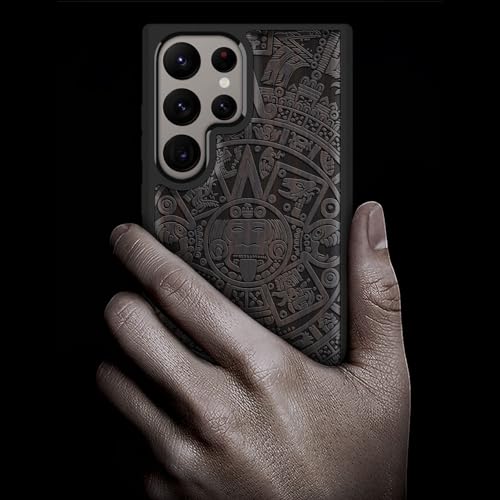 Carveit Wood Case for Galaxy S24 Ultra Case [Natural Wood & Black Soft TPU] Shockproof Protective Cover Unique Wooden Design Compatible with Samsung S24 Ultra (Maya Calendar-Blackwood) - Image 2