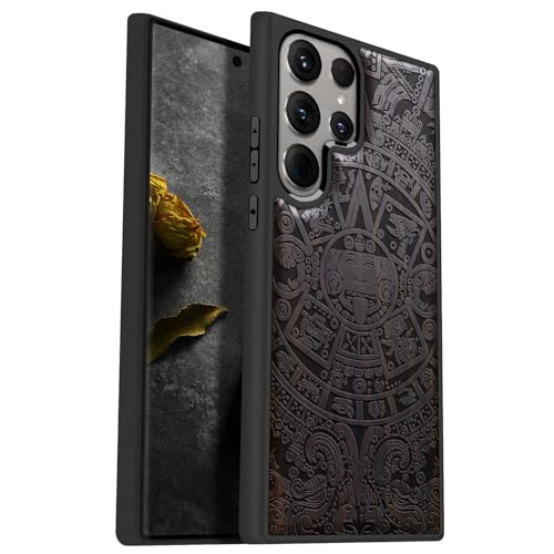 Carveit Wood Case for Galaxy S24 Ultra Case [Natural Wood & Black Soft TPU] Shockproof Protective Cover Unique Wooden Design Compatible with Samsung S24 Ultra (Maya Calendar-Blackwood) - Image 1