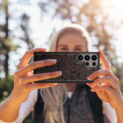 Carveit Wood Case for Galaxy S24 Ultra Case [Natural Wood & Black Soft TPU] Shockproof Protective Cover Unique Wooden Design Compatible with Samsung S24 Ultra (Maya Calendar-Blackwood) - Image 5