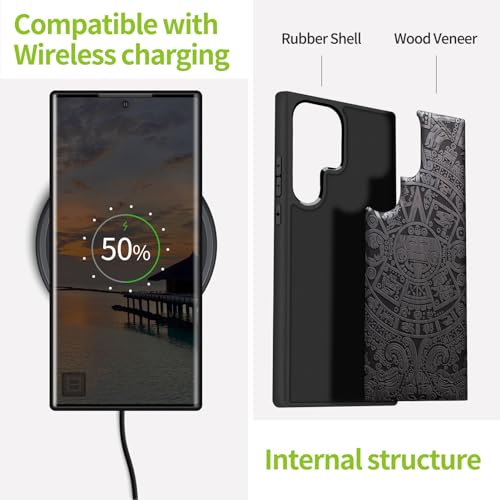 Carveit Wood Case for Galaxy S24 Ultra Case [Natural Wood & Black Soft TPU] Shockproof Protective Cover Unique Wooden Design Compatible with Samsung S24 Ultra (Maya Calendar-Blackwood) - Image 4