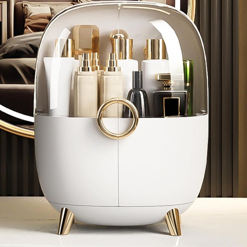 Crobat صندوق تنظيم مكياج حديث مع درج، رف عرض مقاوم للماء والغبار، خزانة أنيقة مناسبة لسطح الحمام أو تسريحة النوم - Image 1