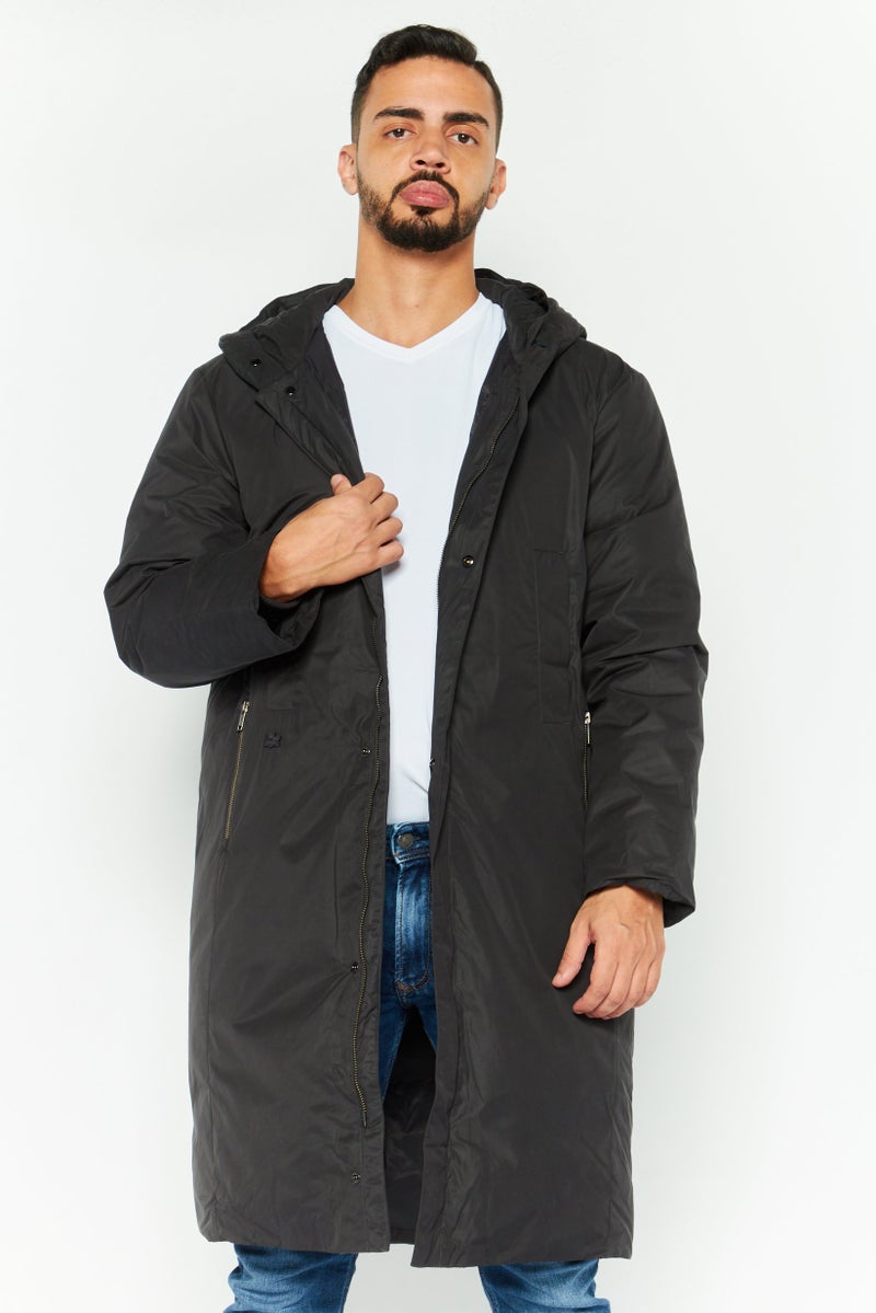 LACOSTE Men Solid Hooded Jacket, Black  - Image 1
