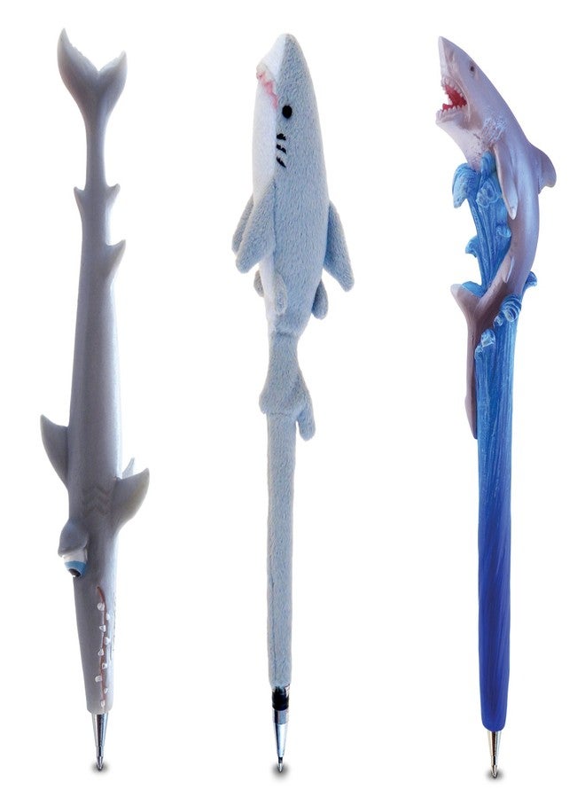 Puzzled Shark Pens - Ocean Pens and Shark School Supplies, Cool Beach Theme Gifts for Men and Women, Unique Desk Decor Accessories and Creative Journaling Supplies for Kids and Adults - Set of 3 - Image 1