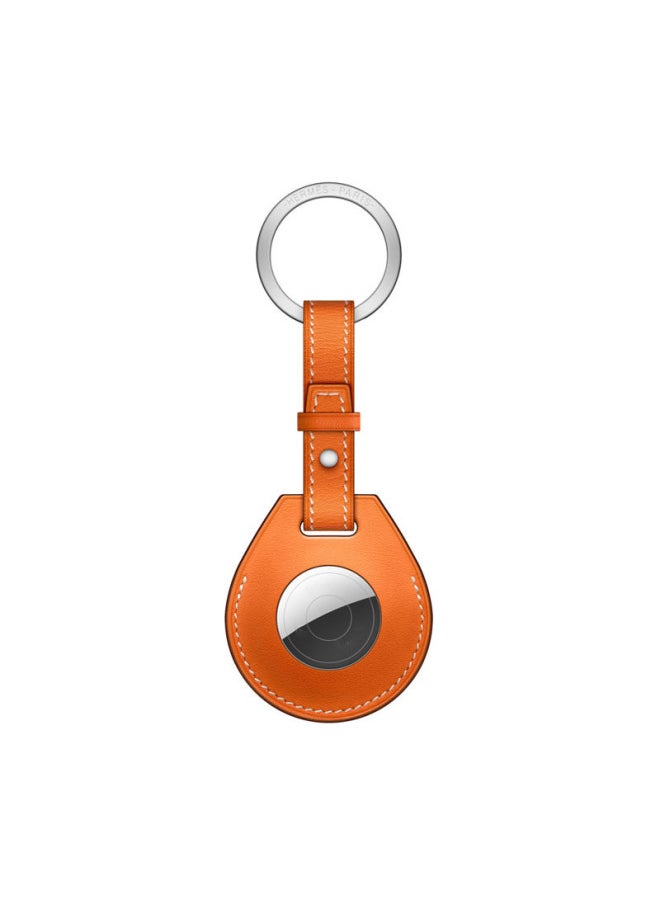 Generic - Suitable For Apple AirTag Protective Case Cowhide Protective Case Leather Keychain Anti-loss Hook All-inclusive Protective Case-Color:A Section Orange-Applicable Model:airtag Protective Sleeve - Image 1