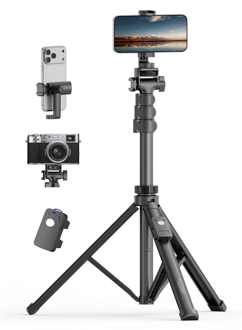 XXZU 170cm Phone Tripod, Portable Phone Stand Tripod for Travel or Video Recording, 10M Long Distance Remote Control, with 1/4'' Screw and Detachable Phone Clamp, Compatible with iPhone, Android and Camera with 1/4'' Hole - Image 1