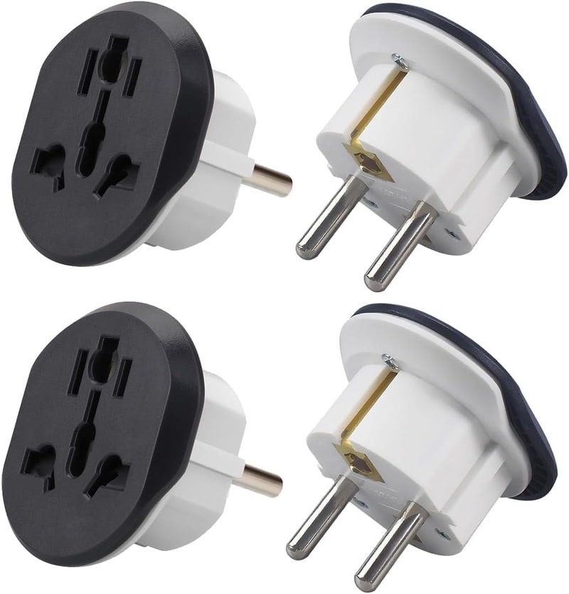 Adnext 4 Pcs UK to EU Plug Adapter – 3 Pin to 2 Pin Electric Switch – 16A 250V Universal EU Converter – UK/US/AU/CN to Europe Travel Plug Adapter – European Socket Converter - Image 1