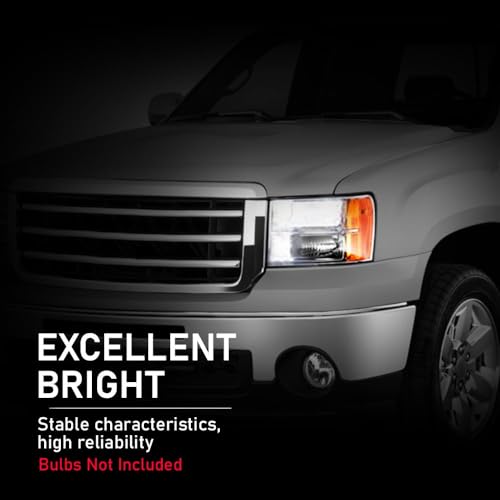 GPLUS مجموعة مصابيح أمامية أنبوبية G-PLUS تناسب GMC سييرا 1500 2500 HD 3500 HD 2007 2008 2009 2010 2011 2012 2013 2014 عدسات شفافة هيكل كروم عاكس برتقالي - Image 4