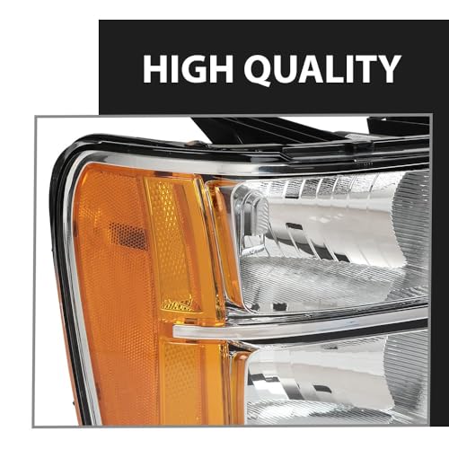 GPLUS مجموعة مصابيح أمامية أنبوبية G-PLUS تناسب GMC سييرا 1500 2500 HD 3500 HD 2007 2008 2009 2010 2011 2012 2013 2014 عدسات شفافة هيكل كروم عاكس برتقالي - Image 3