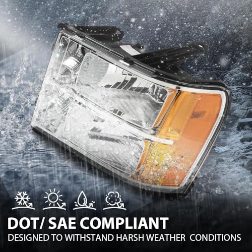 GPLUS مجموعة مصابيح أمامية أنبوبية G-PLUS تناسب GMC سييرا 1500 2500 HD 3500 HD 2007 2008 2009 2010 2011 2012 2013 2014 عدسات شفافة هيكل كروم عاكس برتقالي - Image 5