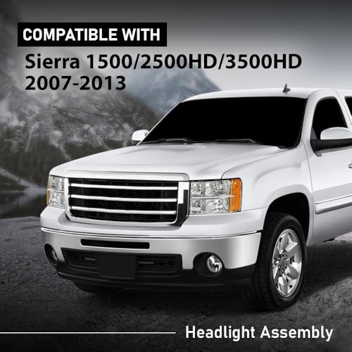 GPLUS مجموعة مصابيح أمامية أنبوبية G-PLUS تناسب GMC سييرا 1500 2500 HD 3500 HD 2007 2008 2009 2010 2011 2012 2013 2014 عدسات شفافة هيكل كروم عاكس برتقالي - Image 2