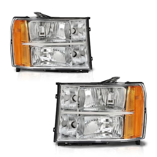 GPLUS مجموعة مصابيح أمامية أنبوبية G-PLUS تناسب GMC سييرا 1500 2500 HD 3500 HD 2007 2008 2009 2010 2011 2012 2013 2014 عدسات شفافة هيكل كروم عاكس برتقالي - Image 1