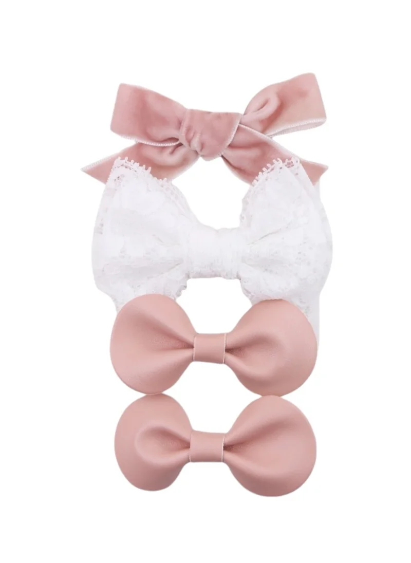 D'Daniela Rana Ribbon Bow Clip Set For Babies and Girls - Dark Pink & White