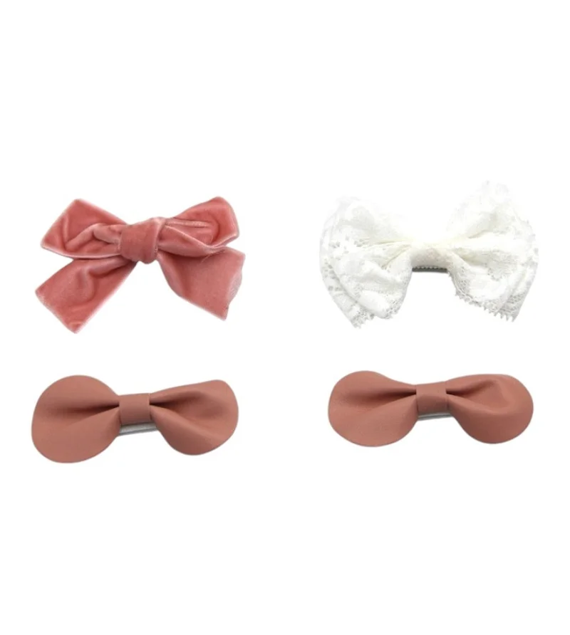 D'Daniela Rana Ribbon Bow Clip Set For Babies and Girls - Dark Pink & White