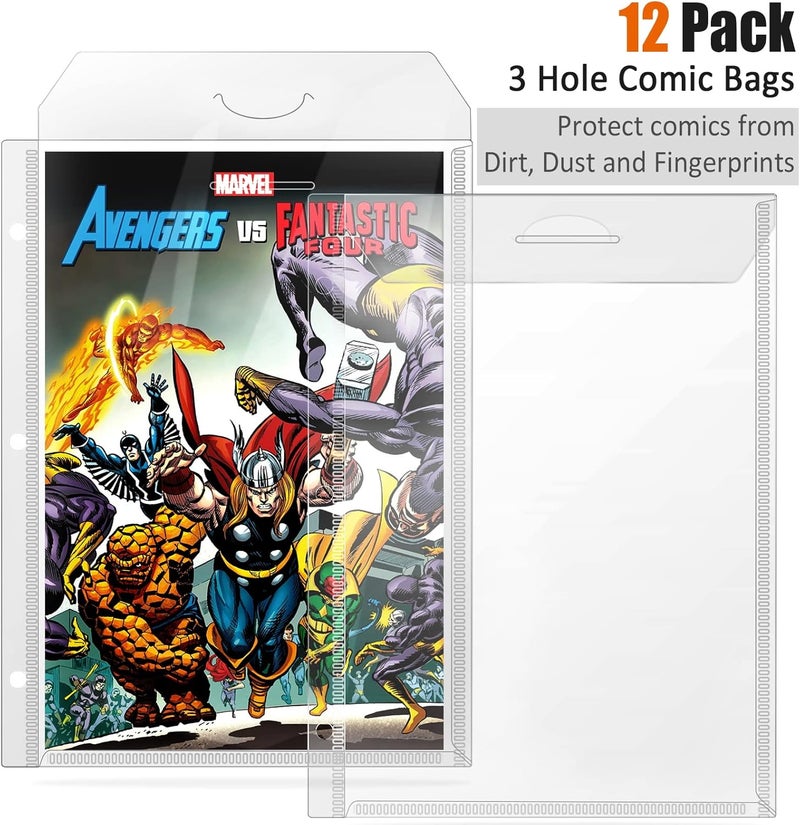 tutata Comic Book Bags, Binder Sleeves for Comic Books, 12 Pack Comics Protector Bags - Image 2