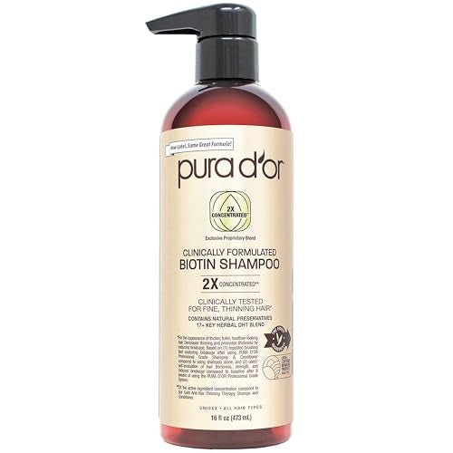 Pura d'or PURA D'OR Professional Grade Biotin Shampoo, Clinically Proven Anti-Thinning Hair Care, 2X Concentrated DHT Blocker Hair Thickening Products For Women & Men, 16oz