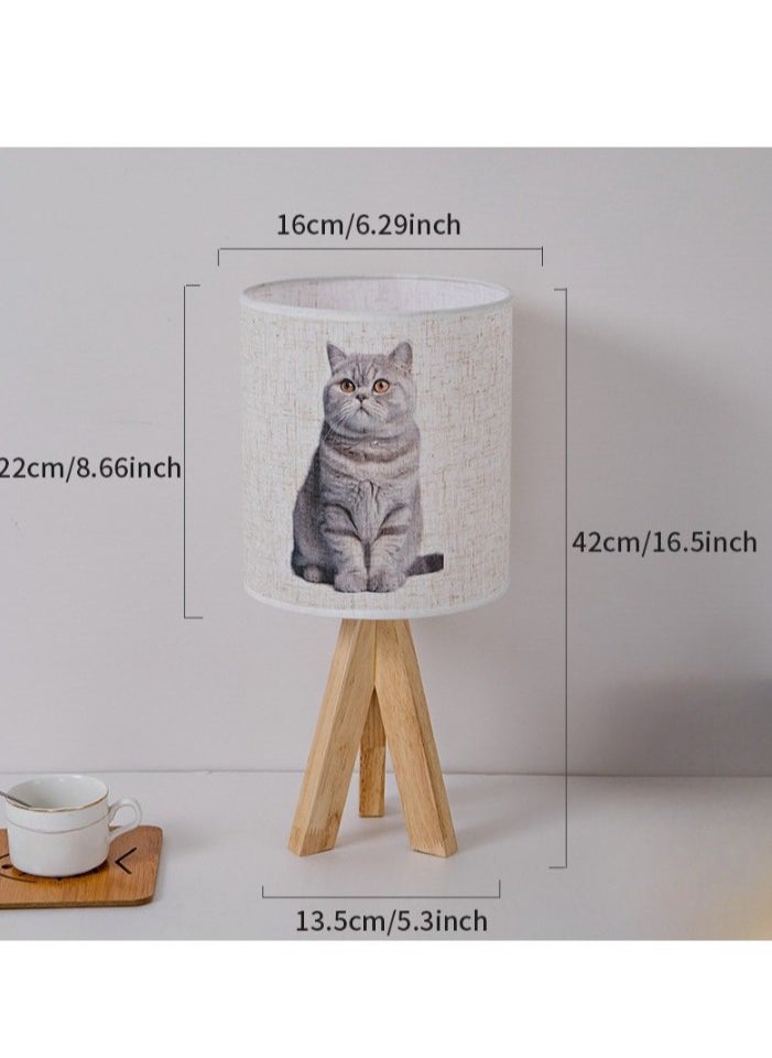 Small Table Lamp, Wooden Tripod Desk Lamp, Eco Friendly Table Beside Lamp, Soft Beam Night Lamp For Bedroom Living Room, (1pc, Cat And Dog Design, USB Infinite Dimming Remote Control Model)