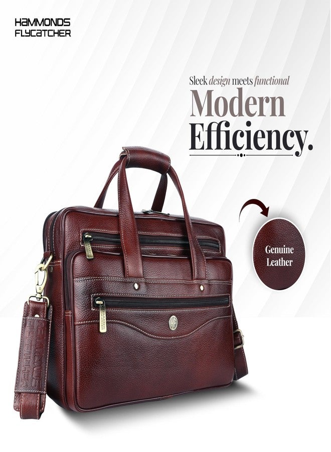 HAMMONDS FLYCATCHER Genuine Leather Office Bag for Men, 15.6 Inch Messenger Laptop Bag for Men with Adjustable Strap & Multiple Compartments, 1 Year Warranty - Office, Travel, Daily Use - Brown - Image 2