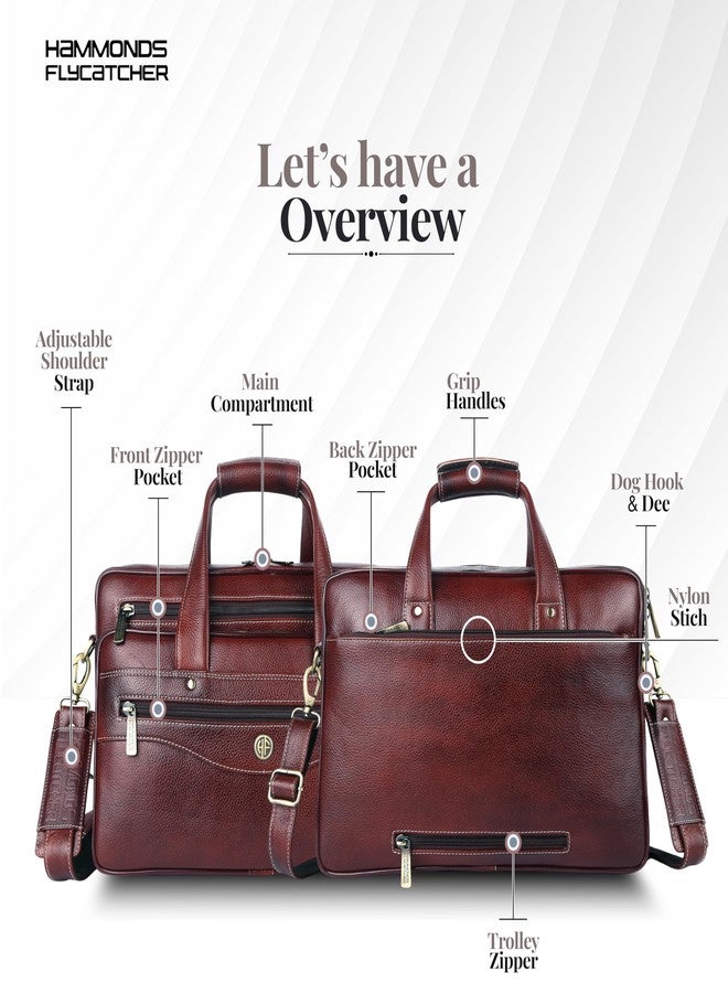 HAMMONDS FLYCATCHER Genuine Leather Office Bag for Men, 15.6 Inch Messenger Laptop Bag for Men with Adjustable Strap & Multiple Compartments, 1 Year Warranty - Office, Travel, Daily Use - Brown - Image 3