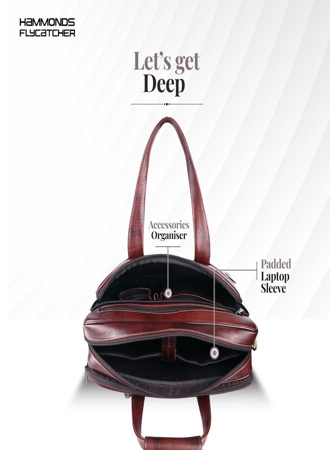 HAMMONDS FLYCATCHER Genuine Leather Office Bag for Men, 15.6 Inch Messenger Laptop Bag for Men with Adjustable Strap & Multiple Compartments, 1 Year Warranty - Office, Travel, Daily Use - Brown - Image 4