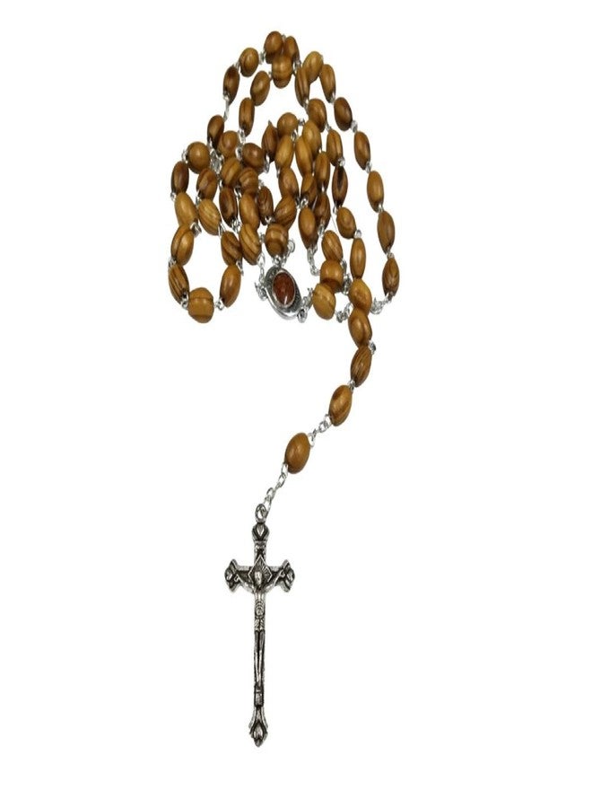 JERUSALEM Holy SOIL Olive Wood Christian Rosary Silver Crucifix - Image 3