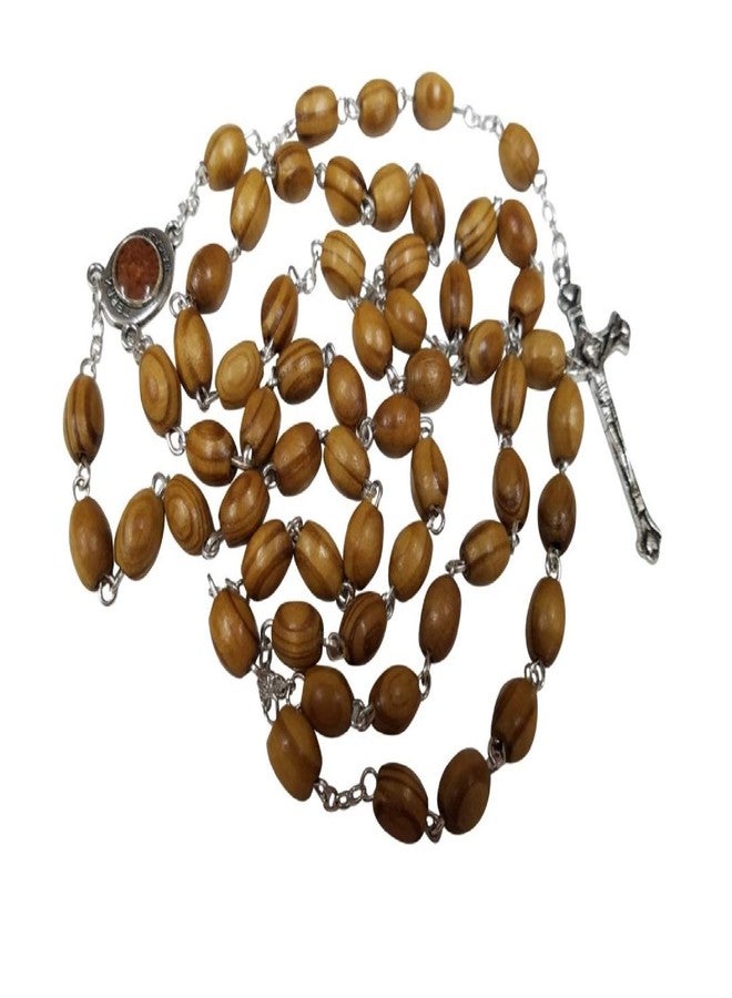 JERUSALEM Holy SOIL Olive Wood Christian Rosary Silver Crucifix - Image 2