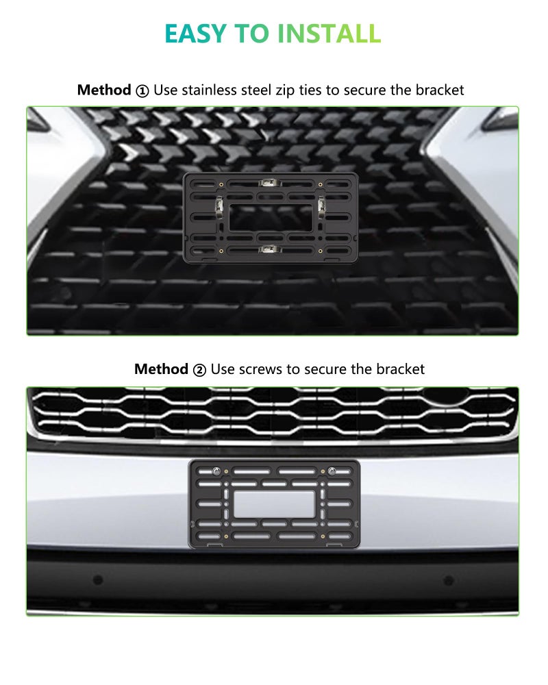 BGGTMO Front License Plate Bracket Holder- Bumper Car Tag Mounting Kit with Anti-Theft Hardware & Stainless Steel Zip Ties, JDM to US Compatible - Image 5