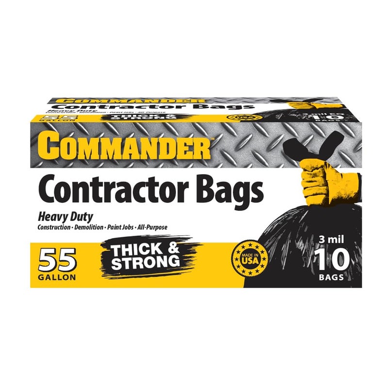 Commander 55 Gallon 3 MIL (eq) Heavy Duty Contractor Bags with Flap Ties - 36" x 56" with flaps - Pack of 10 - For Contractor, Industrial, & Outdoor - Image 1