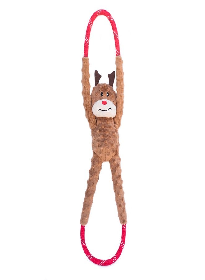 زيبي بوس لعبة ZippyPaws RopeTugz للكلاب في عيد الميلاد - لعبة قطيفة تصدر صوتاً، هدية مثالية للكلاب الصغيرة والمتوسطة الحجم، لعبة تفاعلية للعب الغميضة - على شكل غزال الرنة - Image 1
