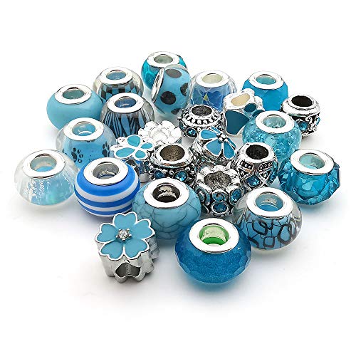 WOCRAFT 50pcs Assorted Blue Resin Imitation Glass European Large Hole Beads Rhinestone Metal Spacer Charms Bead Assortments for DIY Crafts Bracelets Necklaces Jewelry Making (M571-Lake Blue) - Image 3