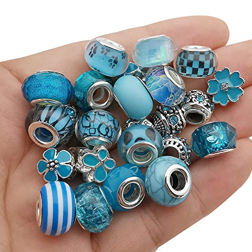 WOCRAFT 50pcs Assorted Blue Resin Imitation Glass European Large Hole Beads Rhinestone Metal Spacer Charms Bead Assortments for DIY Crafts Bracelets Necklaces Jewelry Making (M571-Lake Blue) - Image 1