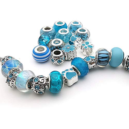 WOCRAFT 50pcs Assorted Blue Resin Imitation Glass European Large Hole Beads Rhinestone Metal Spacer Charms Bead Assortments for DIY Crafts Bracelets Necklaces Jewelry Making (M571-Lake Blue) - Image 4