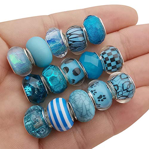 WOCRAFT 50pcs Assorted Blue Resin Imitation Glass European Large Hole Beads Rhinestone Metal Spacer Charms Bead Assortments for DIY Crafts Bracelets Necklaces Jewelry Making (M571-Lake Blue) - Image 5