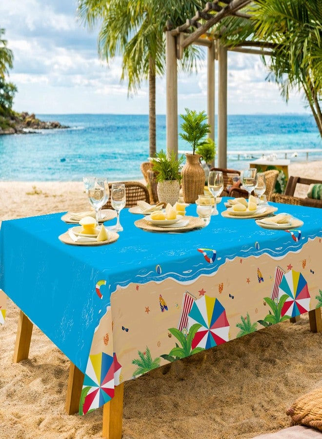 Tbsone Beach Theme Summer Pool Disposable Rectangle Plastic Tablecloth 3 Pack, Waterproof Table Cover for Hawaiian Party Birthday Decorations Supplies (54 x 108 Inches) - Image 4
