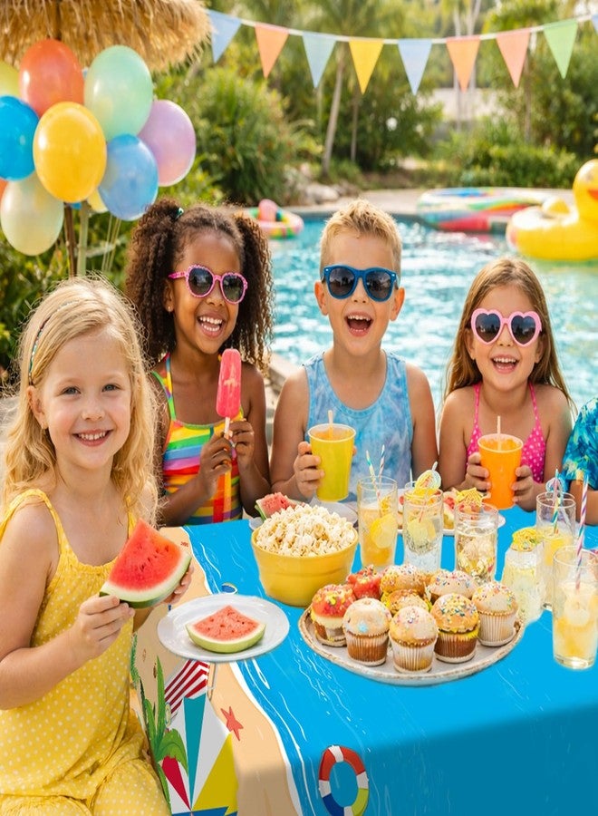 Tbsone Beach Theme Summer Pool Disposable Rectangle Plastic Tablecloth 3 Pack, Waterproof Table Cover for Hawaiian Party Birthday Decorations Supplies (54 x 108 Inches) - Image 5