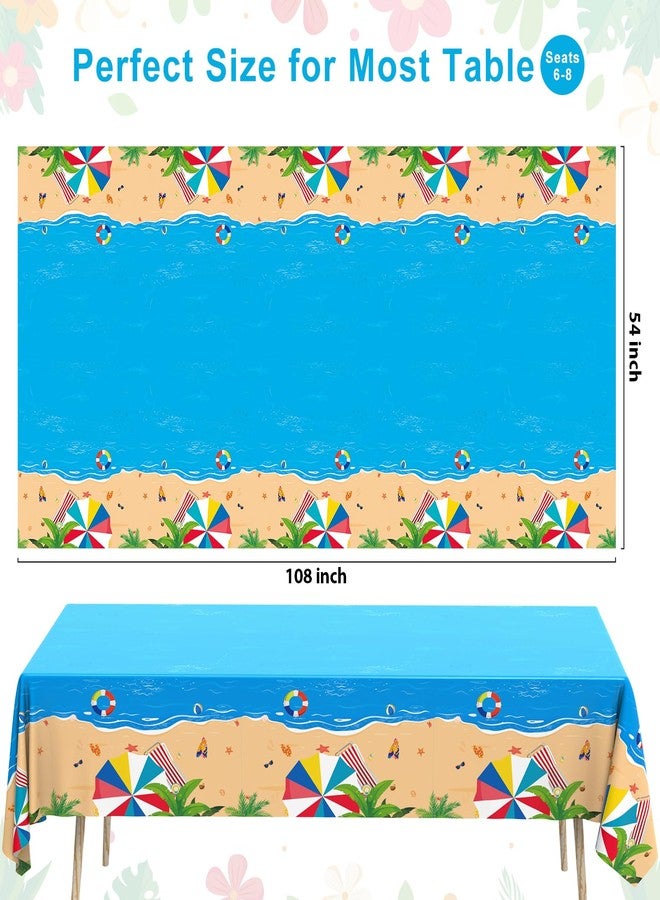 Tbsone Beach Theme Summer Pool Disposable Rectangle Plastic Tablecloth 3 Pack, Waterproof Table Cover for Hawaiian Party Birthday Decorations Supplies (54 x 108 Inches) - Image 2