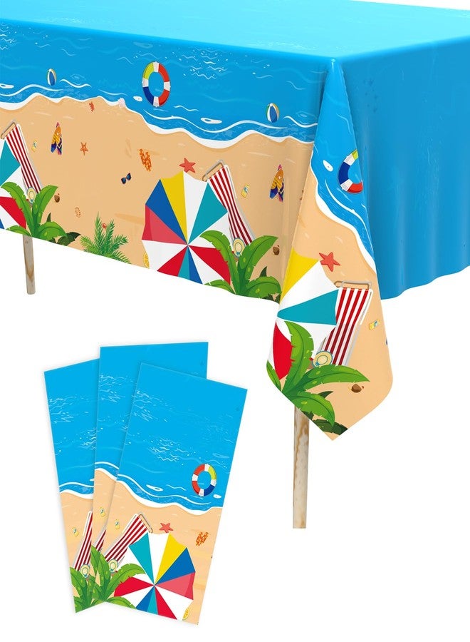 Tbsone Beach Theme Summer Pool Disposable Rectangle Plastic Tablecloth 3 Pack, Waterproof Table Cover for Hawaiian Party Birthday Decorations Supplies (54 x 108 Inches) - Image 1