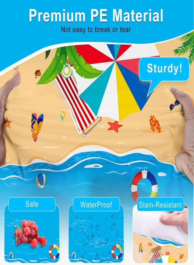Tbsone Beach Theme Summer Pool Disposable Rectangle Plastic Tablecloth 3 Pack, Waterproof Table Cover for Hawaiian Party Birthday Decorations Supplies (54 x 108 Inches) - Image 3