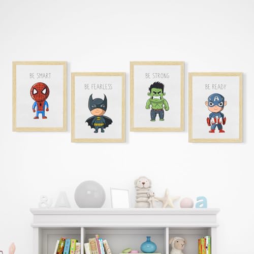 ArtX Wall Paintings For Kids Room, Superheroes Kids Room Wall Frame, Superheros, 10x13 inch each, Multicolor, Synthetic Wood, Set Of 4 - Image 2