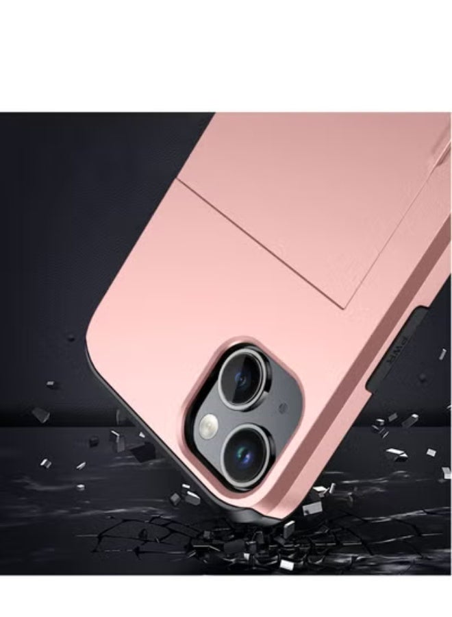 GULFLINK iPhone 15 Plus Case With Card Holder Heavy Duty Dual Layer Hidden Card Slot Slim Wallet Case Rose Gold - Image 5