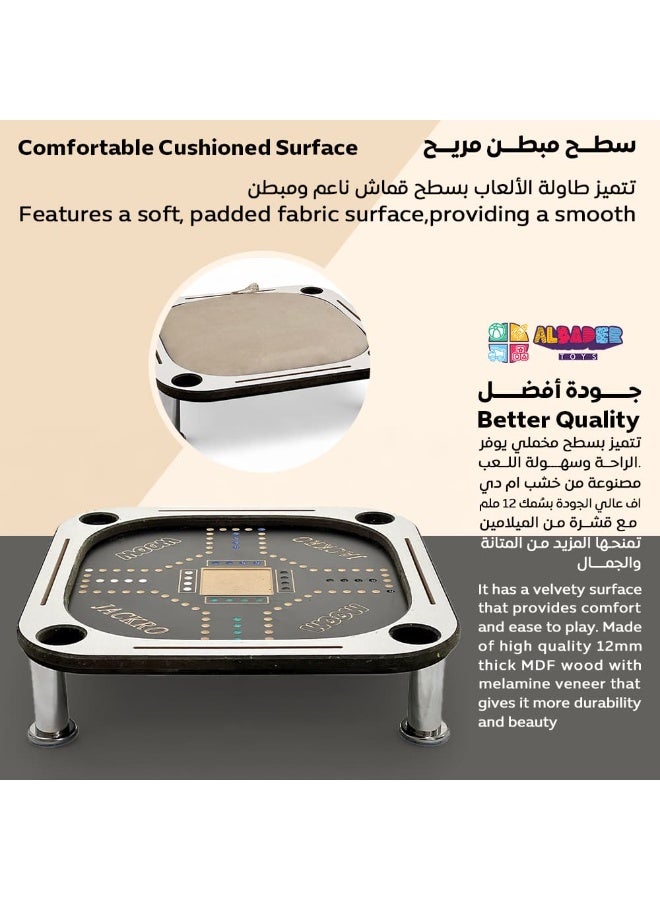 ALBADER 2 in 1 Baloot and Jackaroo Table Small Size Premium Wooden Game Table Multi Color Jackaroo Board with Cards Set Velvet Surface Cup Holders Home Gaming Table Compact Design with Full Accessories - Image 4