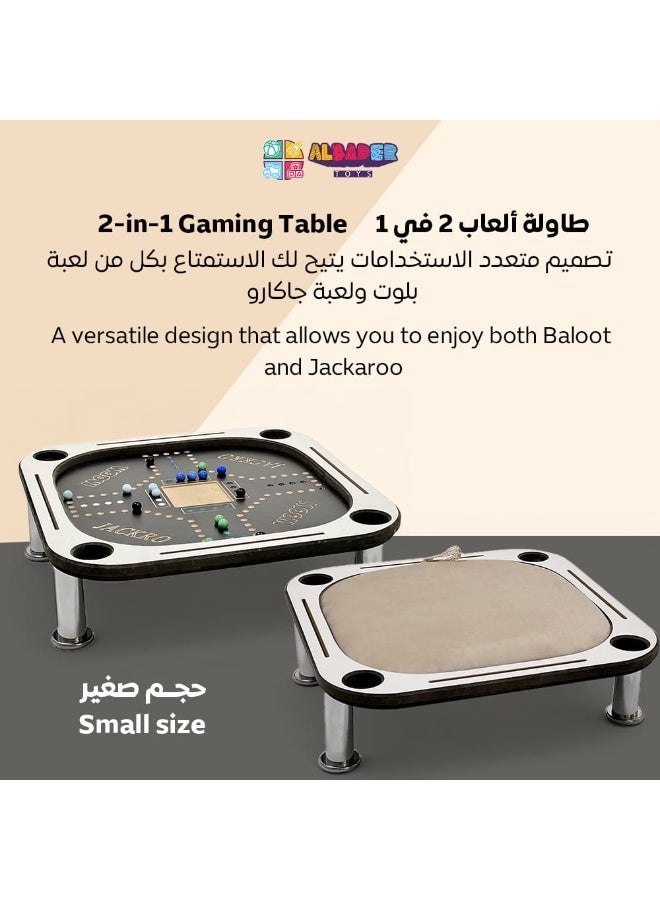 ALBADER 2 in 1 Baloot and Jackaroo Table Small Size Premium Wooden Game Table Multi Color Jackaroo Board with Cards Set Velvet Surface Cup Holders Home Gaming Table Compact Design with Full Accessories - Image 2