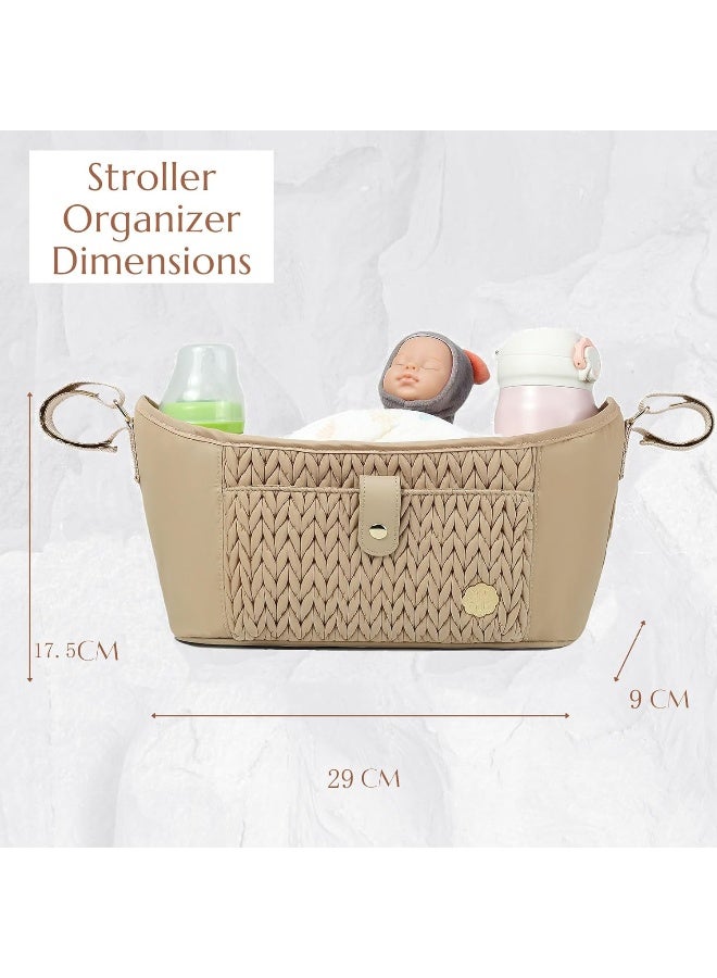 SEWBOO Universal Baby Stroller Organizer, Diaper Caddy Organizer with Adjustable Straps to Fits Nearly Any Strollers (Beige) - Image 4