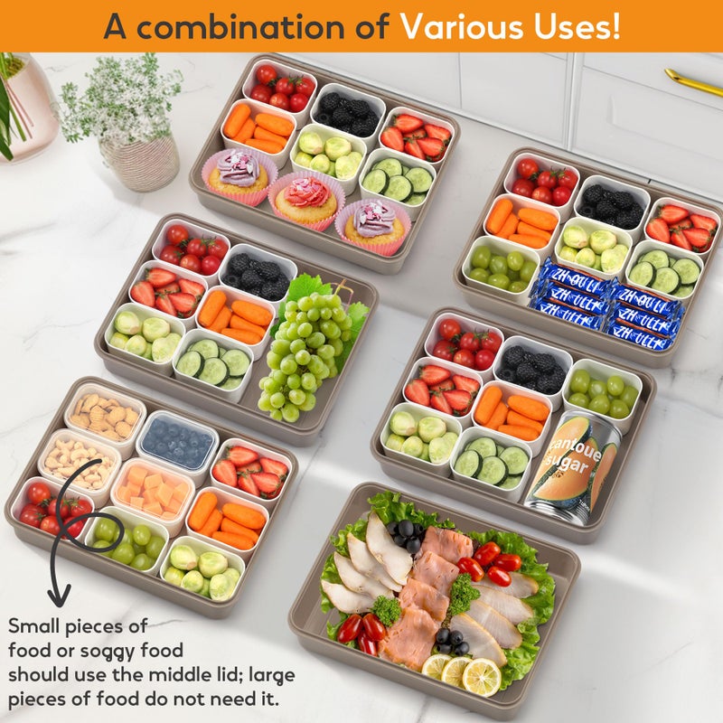 Sunhanny Snackle Box Container for Adults with 9 Compartment, Divided Serving Tray Snack Box Containers with Lid and Handle, Charcuterie Boxes Portable Snack Platter for Fruit Veggie Party Travel, Brown - Image 2