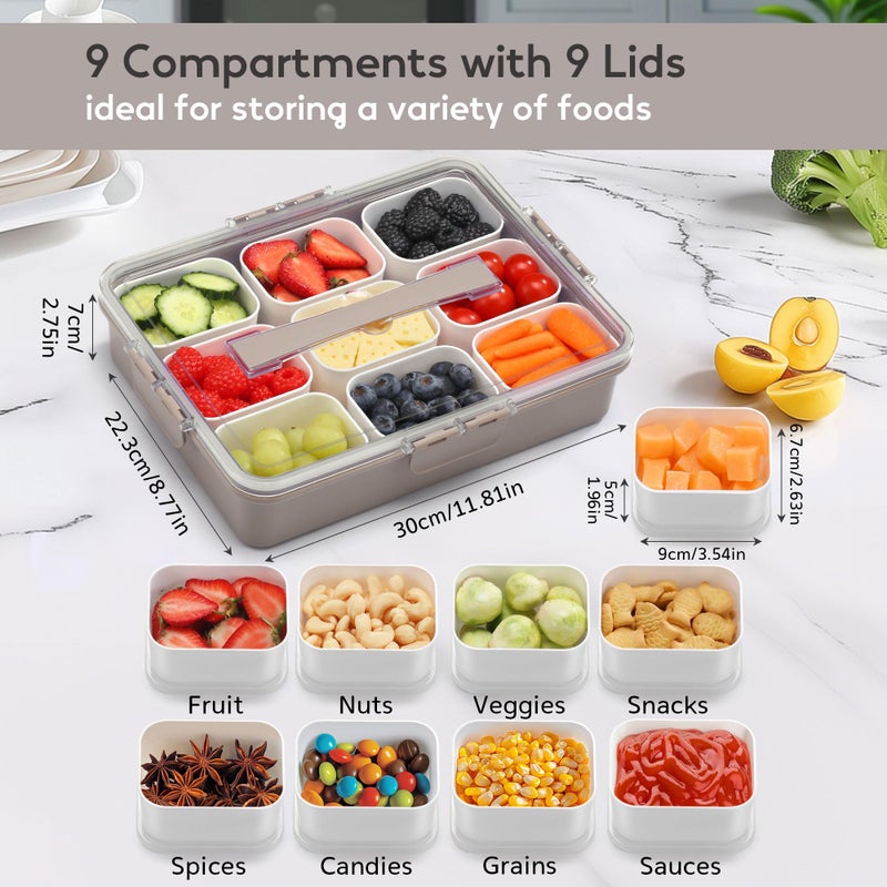 Sunhanny Snackle Box Container for Adults with 9 Compartment, Divided Serving Tray Snack Box Containers with Lid and Handle, Charcuterie Boxes Portable Snack Platter for Fruit Veggie Party Travel, Brown - Image 3