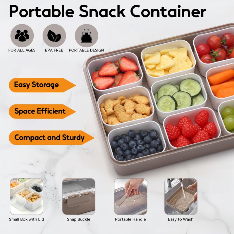 Sunhanny Snackle Box Container for Adults with 9 Compartment, Divided Serving Tray Snack Box Containers with Lid and Handle, Charcuterie Boxes Portable Snack Platter for Fruit Veggie Party Travel, Brown - Image 4